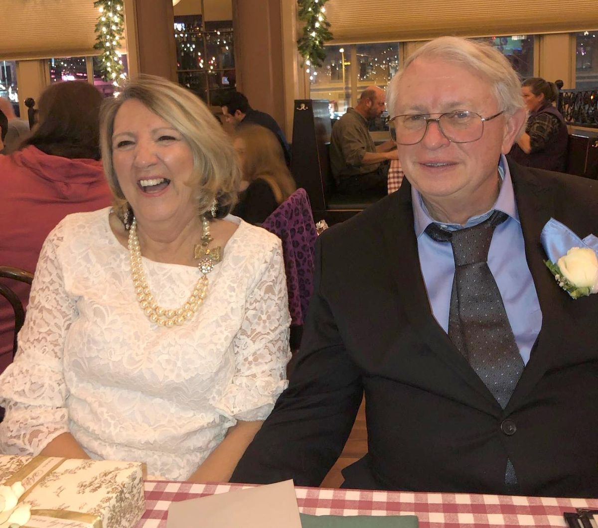 M.J. and Rick Pansie are shown at their wedding reception in December of 2018. They met a couple of years ago when M.J. began caring for Rick’s elderly mother. They married in December of 2018 and recently celebrated one year of marriage. Rick was a lifelong bachelor and M.J. was divorced and single for many years and neither thought they could find love after retirement. (PHOTO COURTESY OF RICK AND MJ PANSIE / SR)