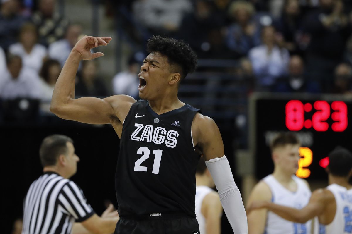 Gonzaga forward Rui Hachimura reacts during the second half of an NCAA college basketball game against San Diego, Saturday, Feb. 16, 2019, in San Diego. (Gregory Bull / AP)
