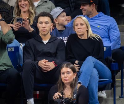 Jalen Warley, a transfer from the University of Virginia, watches Gonzaga play UMass Lowell, Friday, Nov. 15, 2024, at the McCarthey Athletic Center. Warley committed to Gonzaga on Monday and will redshirt during the 2024-25 season.  (Colin Mulvany / The Spokesman-Review)