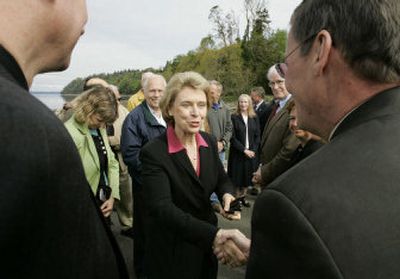 
Washington Gov. Chris Gregoire greets supporters Monday after a signing ceremony at Des Moines Beach Park in Des Moines, Wash. 
 (Associated Press / The Spokesman-Review)