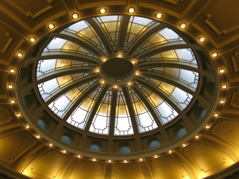 The ornate dome over the Idaho House chamber shines with the March light (Betsy Z. Russell)