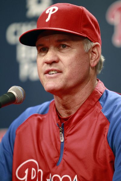 North Central High product Ryne Sandberg conducts his first press conference Friday. (Associated Press)