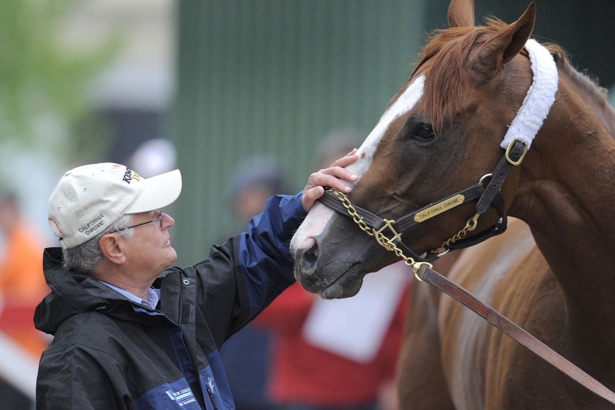 California Chrome’s trainer, Art Sherman, feels the pressure of having a 3-5 favorite for the Preakness Stakes.