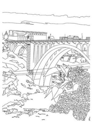 A Spokane-themed coloring page created by Spokesman-Review staff artist Molly Quinn. Print and color, snap a photo of it and post it to your Instagram account, using #spokesmancoloring. (Illustration by Molly Quinn/SR)