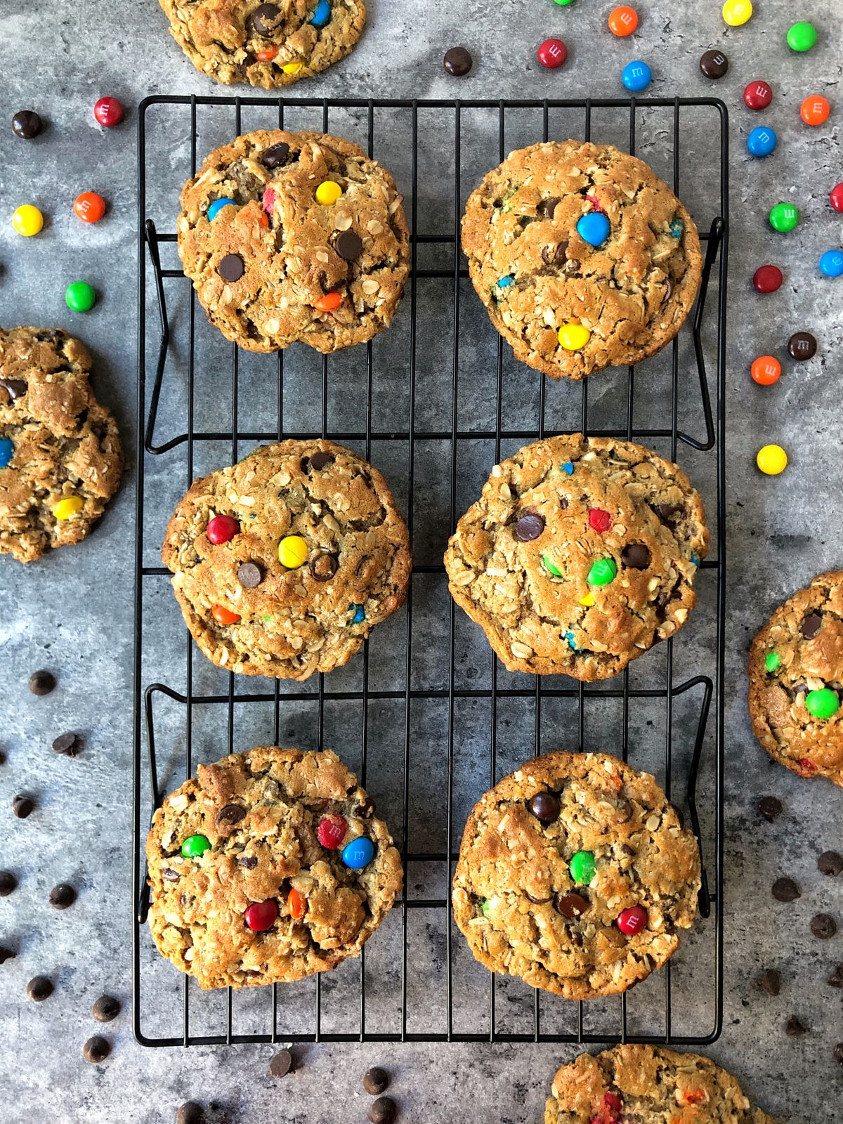 Monster cookies retain heat and continue to cook through after 13 minutes in an oven.  (Audrey Alfaro/For The Spokesman-Review)