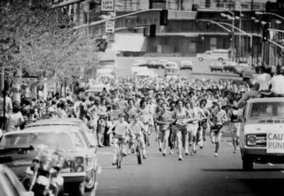 
From size to fashion to running gear, plenty has changed in the 30 years since the first Bloomsday took place in 1977, left. At right is the start from 2005. 
 (The Spokesman-Review)