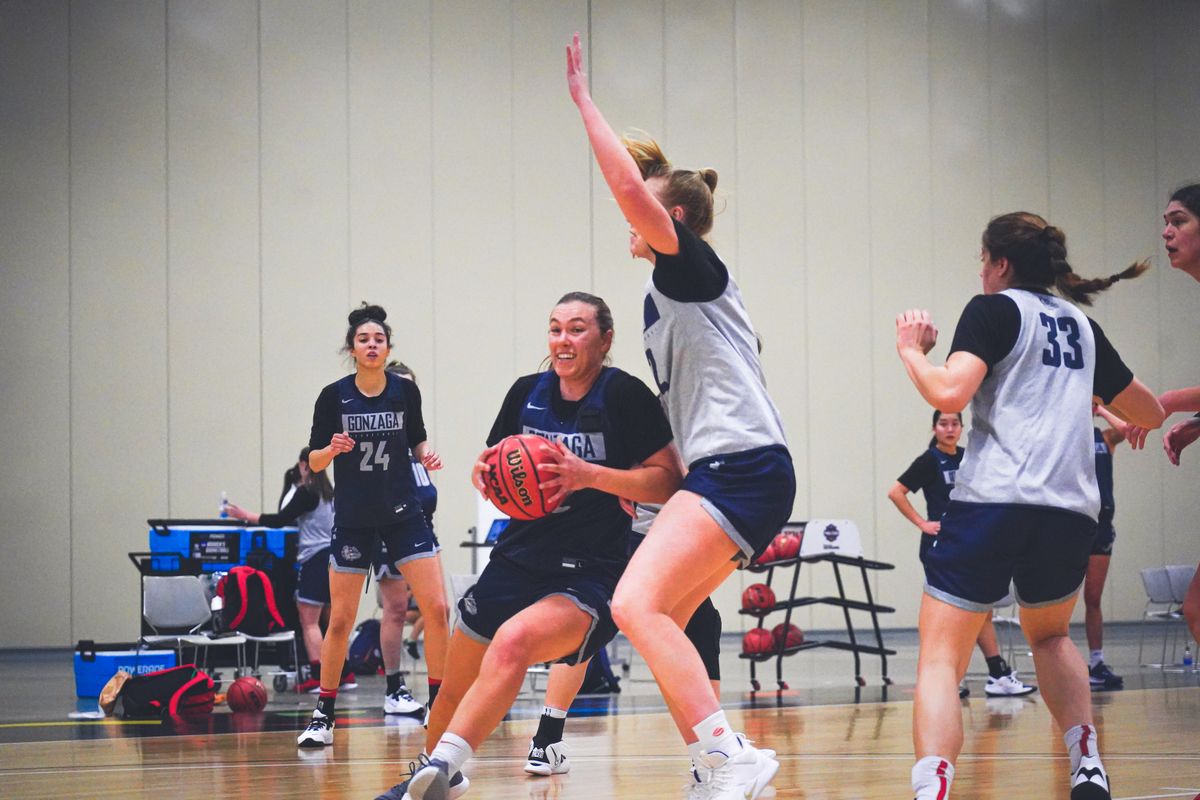 Gonzaga’s Jill Townsend drives to the basket against a teammate during a NCAA Tournament practice on March 19, 2021, in San Antonio.  (Courtesy of Gonzaga athletics)