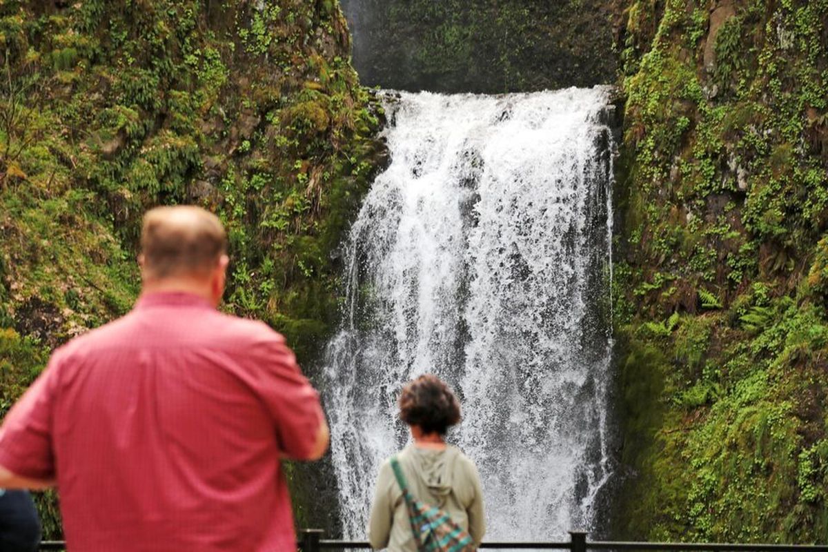 People visit Multnomah Falls on Tuesday in the Columbia River Gorge.  (Jamie Hale | The Oregonian)