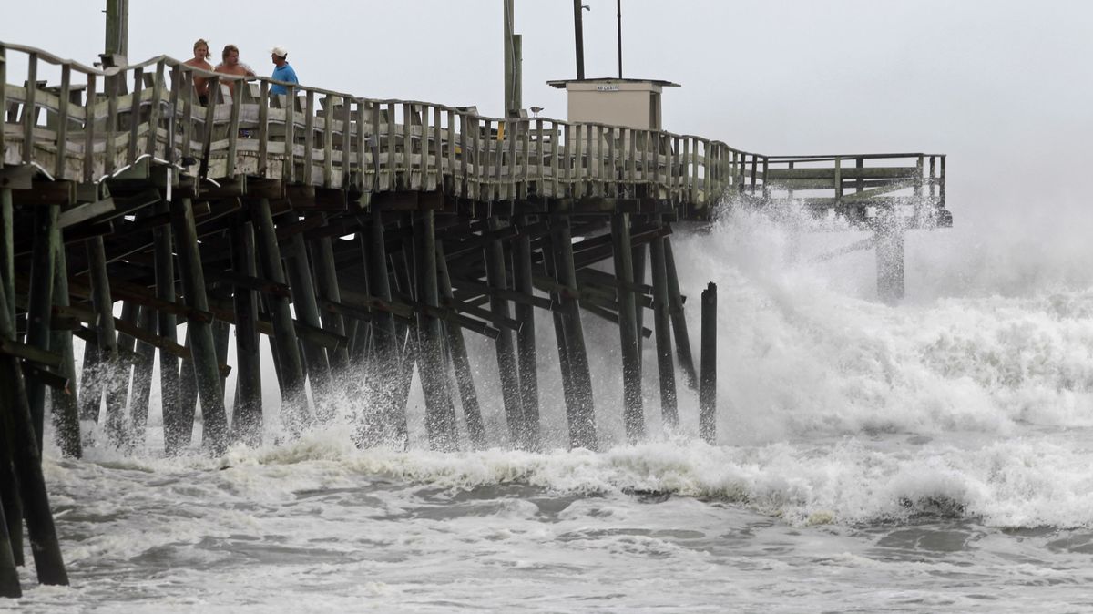 Surf pounds the Oceana Pier as Hurricane Earl moves through at Atlantic Beach, N.C., Thursday.  (Associated Press)