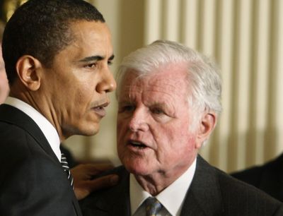 President Barack Obama speaks with Sen. Ted Kennedy, D-Mass., Thursday at the White House Forum on Health Reform.  (Associated Press / The Spokesman-Review)