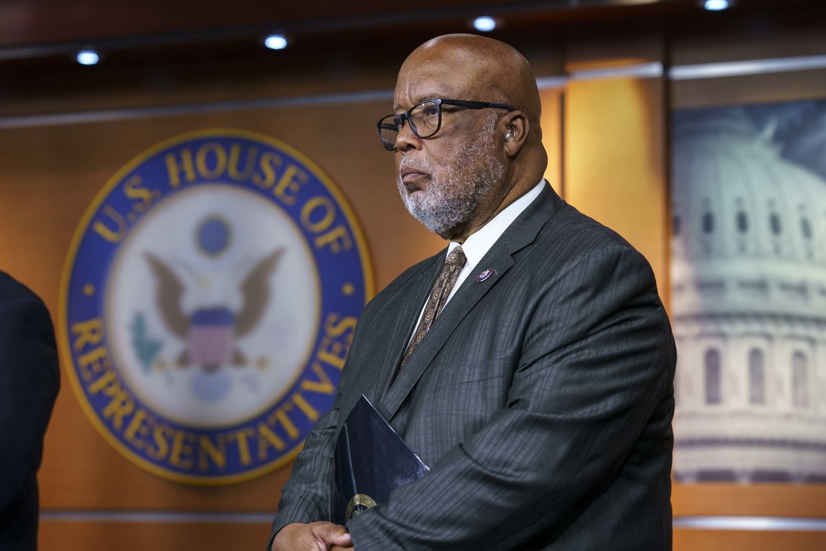 Rep. Bennie Thompson, chairman of the House Homeland Security Committee, listens as Speaker of the House Nancy Pelosi, D-Calif., announces her appointments to a new select committee to investigate the violent Jan. 6 insurrection at the Capitol, on Capitol Hill in Washington, Thursday, July 1, 2021. Thompson will lead the probe to examine what went wrong around the Capitol when hundreds of supporters of then-President Donald Trump broke into the building, hunted for lawmakers and interrupted the congressional certification of Democrat Joe Biden's election victory.  (J. Scott Applewhite)