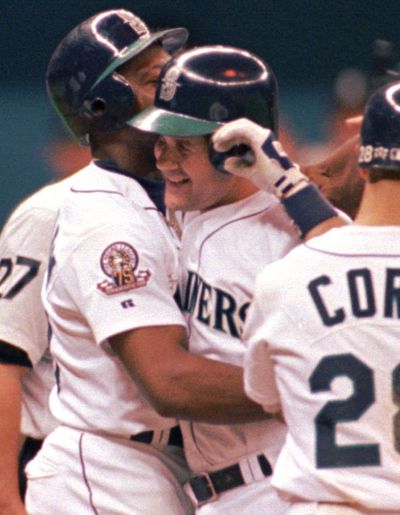Edgar Martinez’s grand slam in Game 4 and series-clinching double in Game 5 against New York in 1995 are epic M’s moments. (Associated Press)
