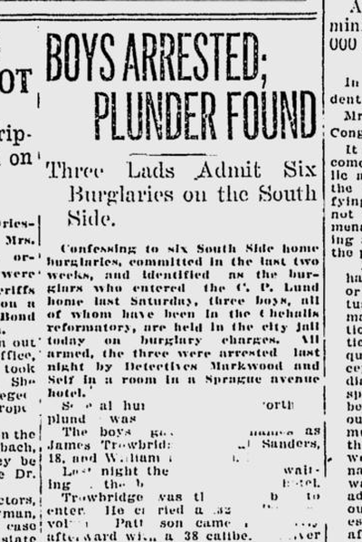 Two 17-year-olds and one 18-year-old were arrested in a hotel room on Dec. 6, 1921, on suspicion of a string of burglaries on the South Hill.  (S-R archives)