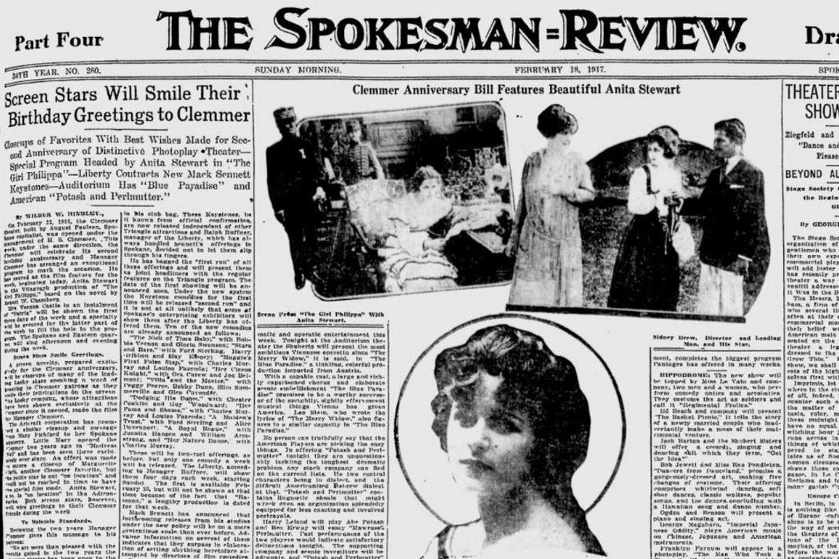 Some of Hollywood’s biggest stars, including Mary Pickford, were scheduled to help the Clemmer Theatre, known today as the Bing Crosby Theater, celebrate its second birthday, The Spokesman-Review reported on Feb. 18, 1917. (Jonathan Brunt / The Spokesman-Review)