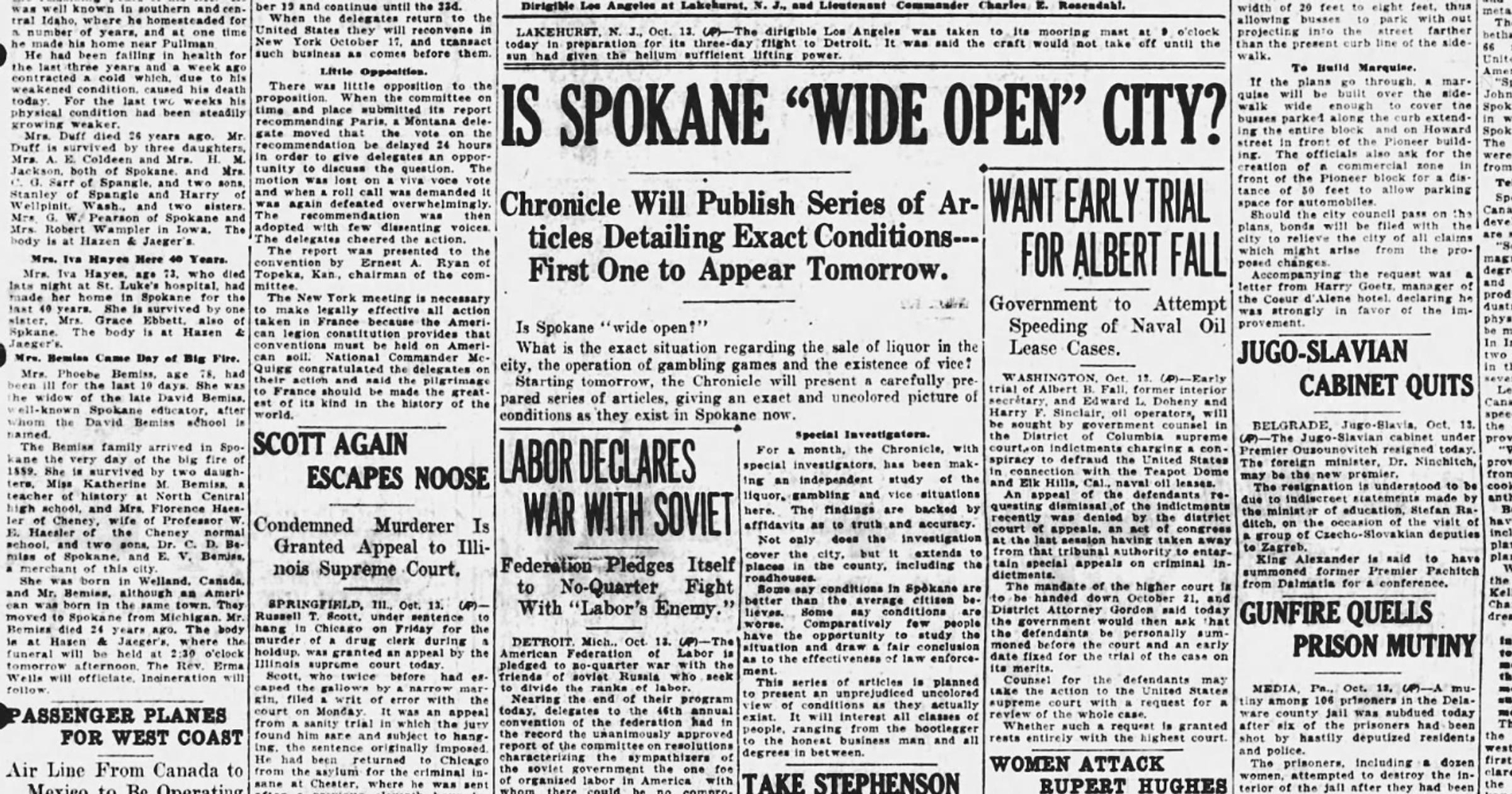 This day in history: Senator opted not to fight prostitution charge; newspaper started investigation into Spokane’s seedier side
