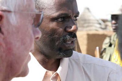 
A local Sudanese security chief blocks Jimmy Carter from meeting  refugees in Kabkabiya, Darfur, on Wednesday. Associated Press
 (Associated Press / The Spokesman-Review)