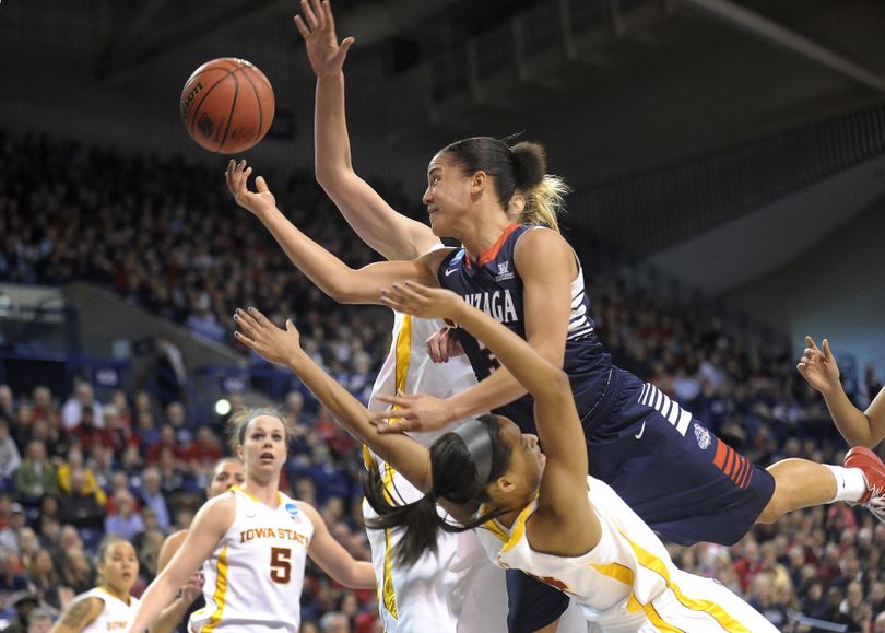 Gonzaga guard Haiden Palmer (3) shoots over Iowa State during the first half of the first round of the 2013 NCAA Division I Women's Basketball Championship Tournament on Saturday, March 23, 2013, at McCarthey Athletic Center in Spokane, Wash. (The Spokesman-Review)
