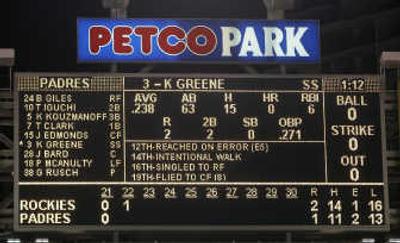 
The scoreboard told the story  Friday morning at Petco Park in San Diego. Associated Press
 (Associated Press / The Spokesman-Review)