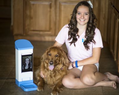 Thirteen-year-old Brooke Martin’s idea for iCPooch, “an interactive care unit for dogs” that lets owners video chat with their pets and deliver a treat remotely, is now in the prototype stage with plans to market it this fall. (Colin Mulvany)