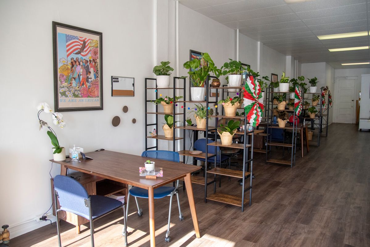 This is the office area that expands the size of the Latinos En Spokane offices at Monroe Street and Maxwell Avenue, shown Tuesday, May 31, 2022 in Spokane, Washington. The space has permanent desks for the staff of the non-profit, which tries to help Latinos around the region.  (Jesse Tinsley/THE SPOKESMAN-REVIEW)