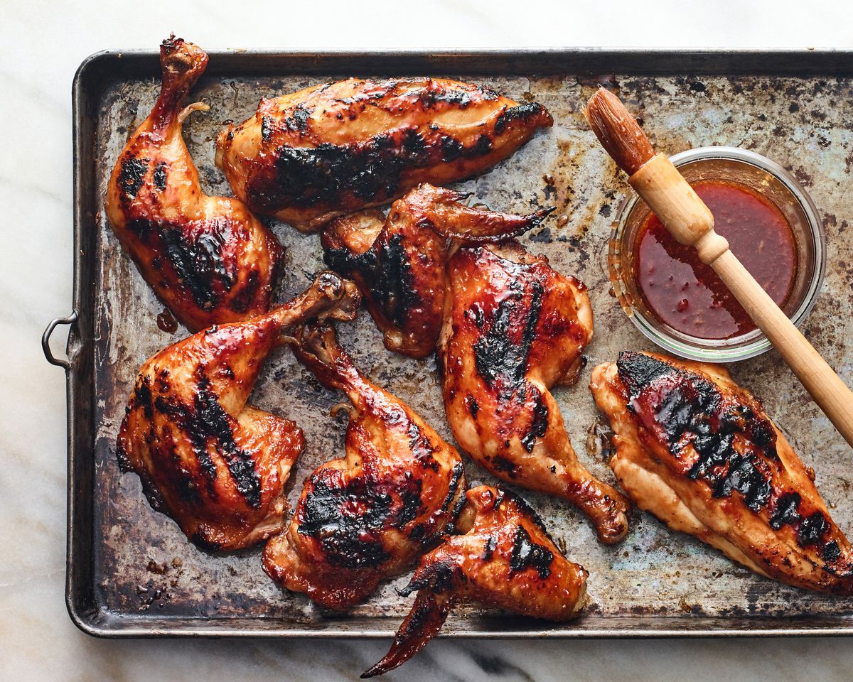 Margaux Laskey’s huli huli chicken recipe is written for the grill, but it can be made with boneless thighs in the oven, baking them at 375 degrees for about 30 minutes.  (ANDREW PURCELL)