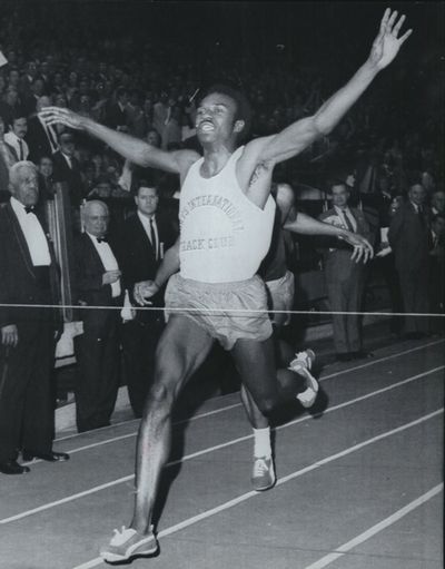 Martin McGrady heads for tape at the 600-yard run event at the AAU indoor track and field championships at New York's Madison Square Garden in 1970.  (Associated Press)