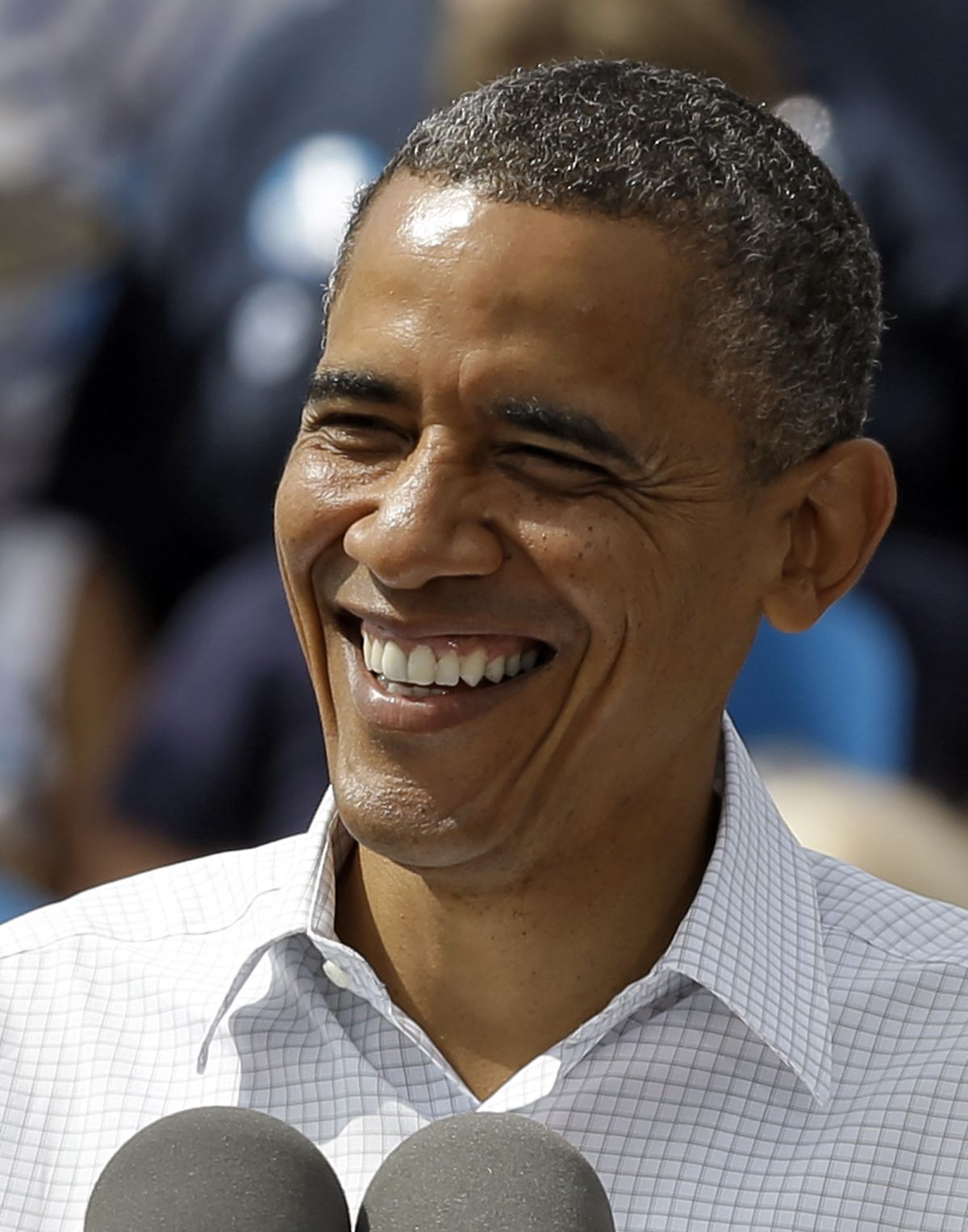 President Obama smiles at supporters during a campaign rally Saturday, Sept. 8, 2012, in Seminole, Fla. (Chris O