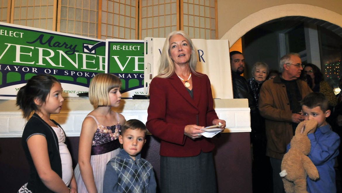Mayor Mary Verner addresses supporters on election night