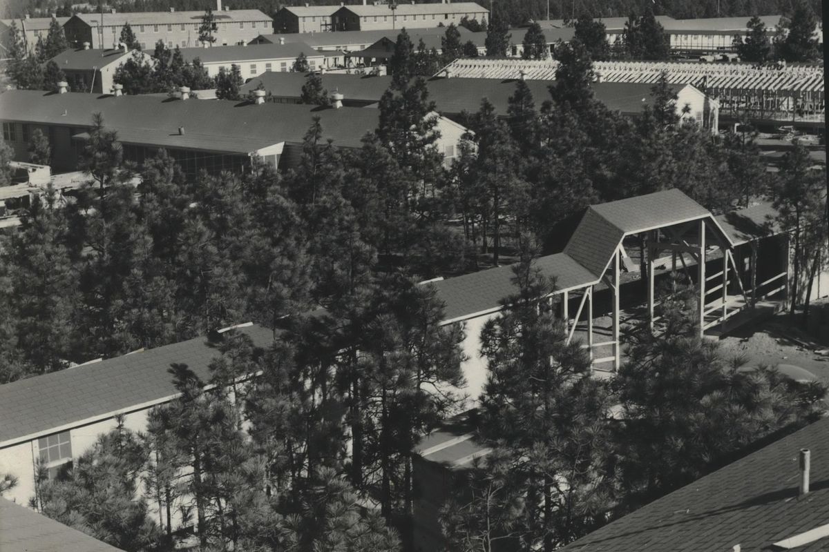 1943 - Baxter General Hospital, one of several regional military hospitals built quickly during the war, prepares to open its 1500 beds to wounded veterans returning from World War II. The facility was made up of dozens of frame buildings, it operated less than three years, but served 14,000 military personnel recovering from wounds ranging from minor to severe. The current VA Hospital stands there now. (SPOKESMAN-REVIEW PHOTO ARCHIVE / SR)