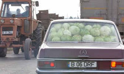
A passenger car filled with cabbages drives near Bucharest, Romania. According to statistics four million people live under the poverty line in Romania. Romania, who hopes to join the European Union in 2007 will hold general and presidential elections today. 
 (Associated Press / The Spokesman-Review)