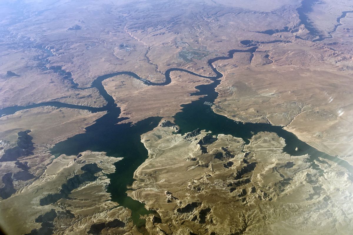 An aerial view of Lake Powell on the Colorado River along the Arizona-Utah border is seen in 2019. A set of guidelines for managing the Colorado River helped several states through a dry spell, but it
