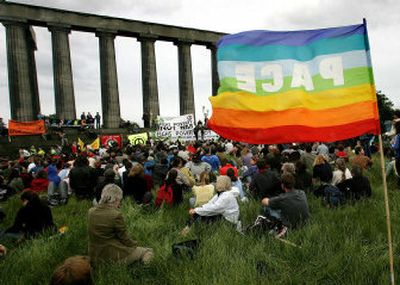 
Protesters from the Stop the War in Iraq campaign rally at the National Monument in Edinburgh, Scotland, on Sunday. 
 (Associated Press / The Spokesman-Review)