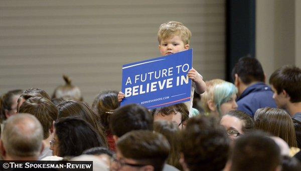 A crowd awaits Vermont Sen. Bernie Sanders at the Spokane Convention Center on Sunday, March 20, 2016. (Jesse Tinsley / The Spokesman-Review)