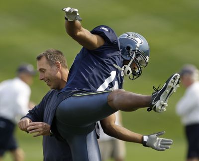Koren Robinson practices with the Seahawks on Wednesday.  (Associated Press / The Spokesman-Review)