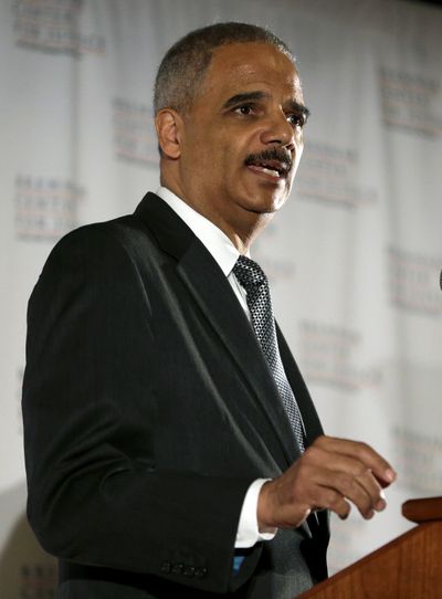 U.S. Attorney General Eric Holder delivers a keynote speech at New York University’s law school Tuesday, Sept. 23, 2014. President Barack Obama is expected to announce Holder's resignation after six years on the job on Sept. 25. (Associated Press)
