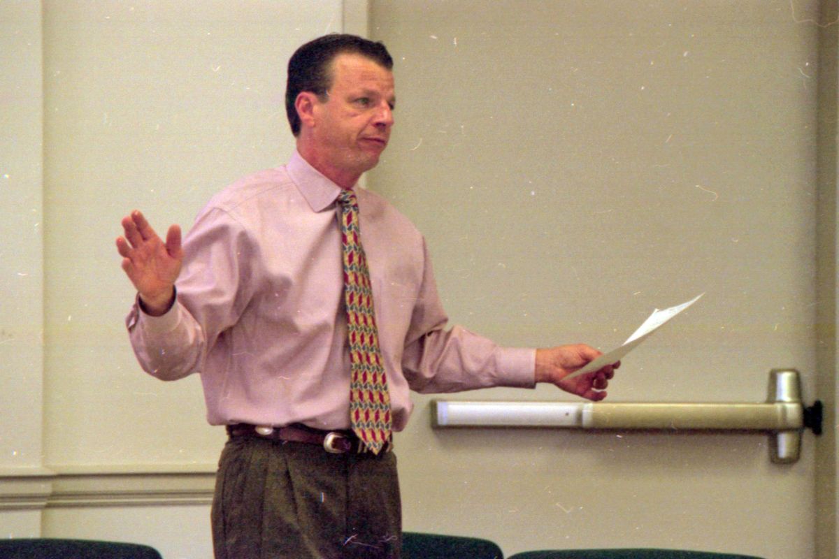 John Russell Houser, then a club owner, speaks at a LaGrange (Ga.) City Council meeting in 2001. Houser’s alcohol licenses were revoked that year. Houser killed himself Thursday at a theater in Lafayette, La., after opening fire on moviegoers. (Associated Press)