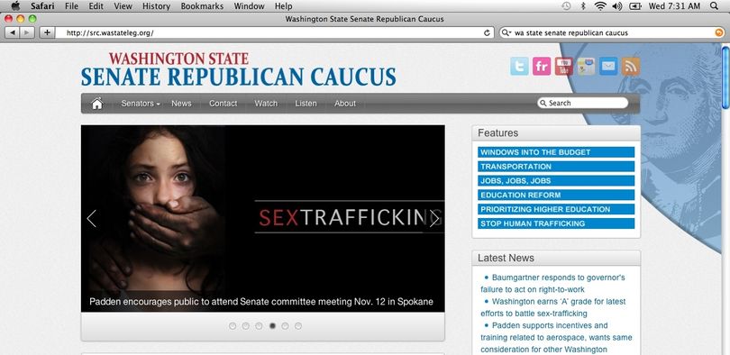 this is a screen shot of the Senate Republican Caucus web site and the photo it was using to  illustrate a hearing on sex trafficking legislation. The site was taken down Wednesday morning. (Senate Republican Caucus)