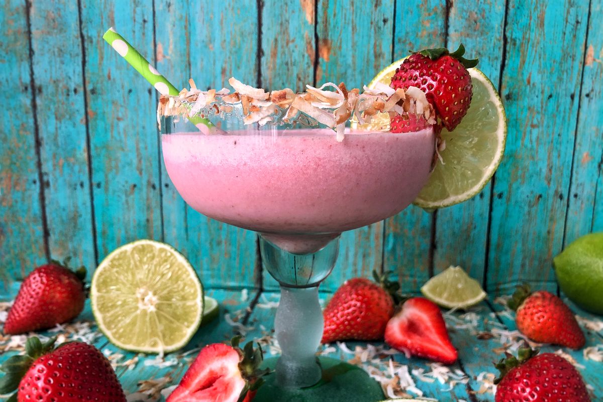 This strawberry coconut margarita recipe is a refreshing frosty libation. (Audrey Alfaro/For The Spokesman-Review)