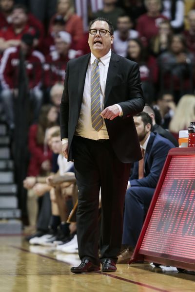 In this Nov. 9, 2018 photo, Montana State coach Brian Fish calls to his team during the first half of an NCAA college basketball game against Indiana in Bloomington, Ind. Fish’s contract was not renewed after Montana State went 65-92 over the past five seasons. (AJ Mast / Associated Press)