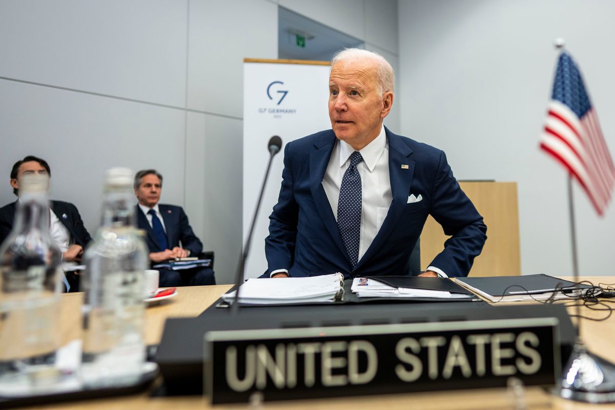 President Joe Biden arrives for a meeting of the G7 Leaders