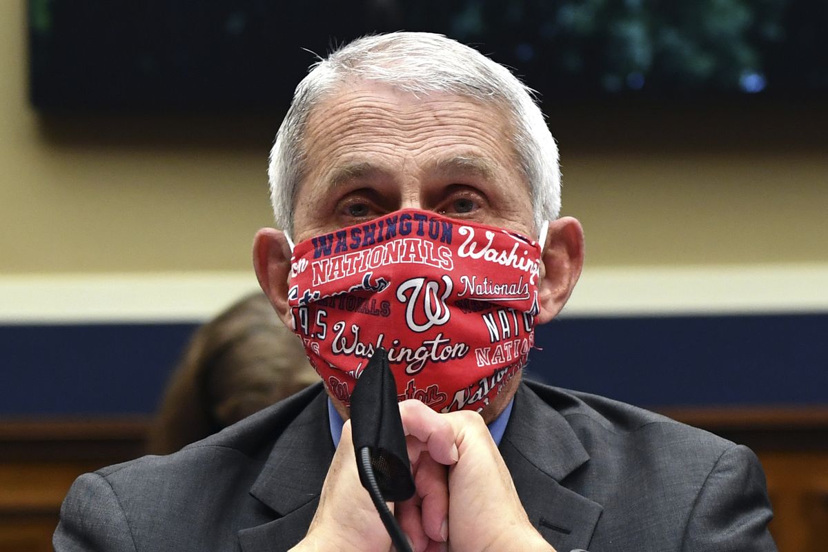 Director of the National Institute of Allergy and Infectious Diseases Dr. Anthony Fauci wears a face mask as he waits to testify before a House Committee on Energy and Commerce on the Trump administration