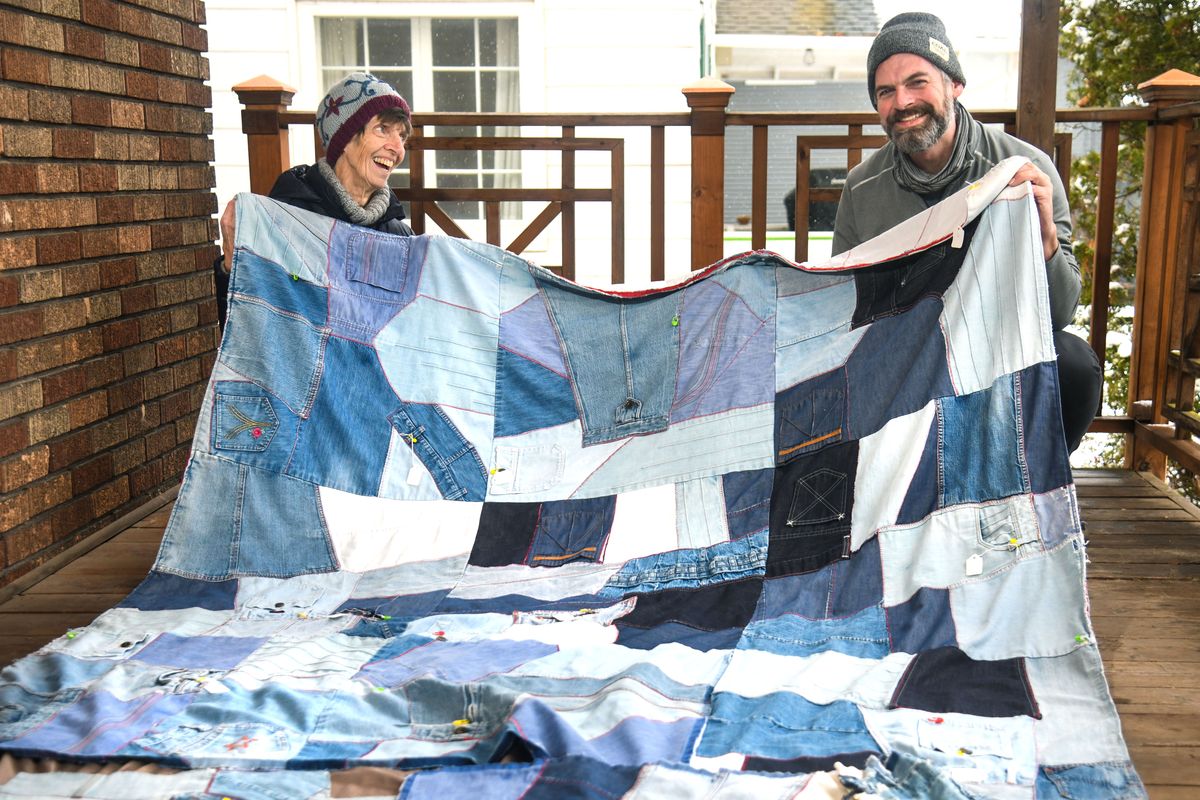 Nearly 40 years ago Bernadette Powers made a blue-jeans quilt for her son, Gannon Curran. He loved it and took it with him to college and on into adulthood. When he visited last summer, he brought it with him and asked Powers if she could repair it as it was quite the worse for the wear.  (DAN PELLE/THE SPOKESMAN-REVIEW)