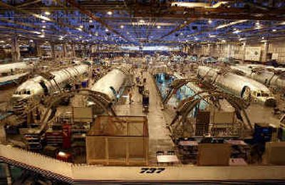 
The 737 fuselage manufacturing facility at the Boeing aircraft plant in Wichita, Kan.
 (Associated Press / The Spokesman-Review)