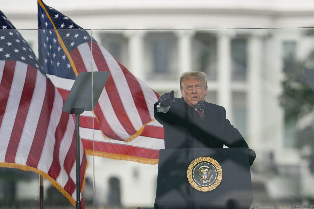 President Donald Trump speaks during a rally protesting the electoral college certification of Joe Biden as President, Wednesday, Jan. 6, 2021, in Washington.  (Evan Vucci)