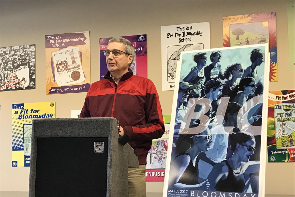 Bloomsday founder and director Don Kardong announced several changes to this year’s race at a press conference Tuesday, including that Riverfront Park will not be available for post-race activities, and a new four-part poster series. (Jonathan Glover / The Spokesman-Review)