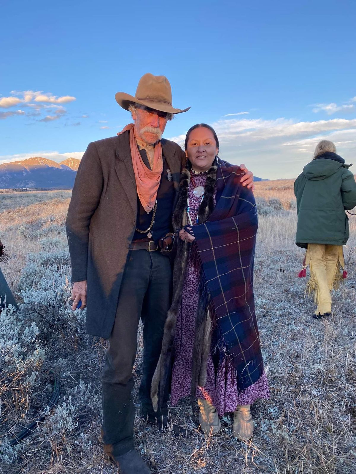 Shoshone Tribe member Lacey Bacon, pictured with Sam Elliott, served as a consultant on the Paramount+ series “1883,” a prequel to “Yellowstone.”  (Courtesy of Lacey Bacon)