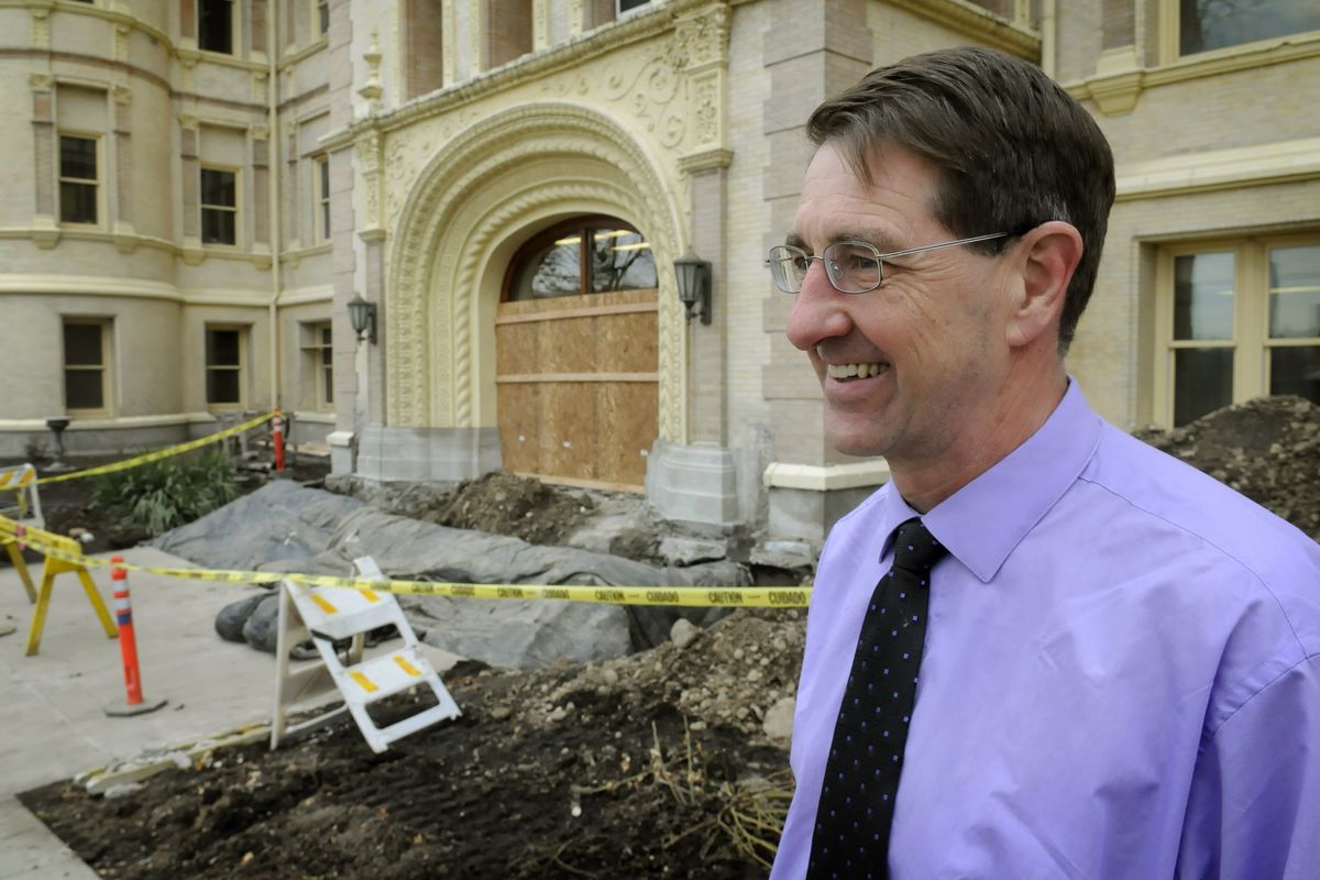 Ron Oscarson, Spokane County facilities director, is overseeing the historic rebuild of the Spokane County Courthouse. The front entrance is getting new steps with handicap accessibility. (Dan Pelle)