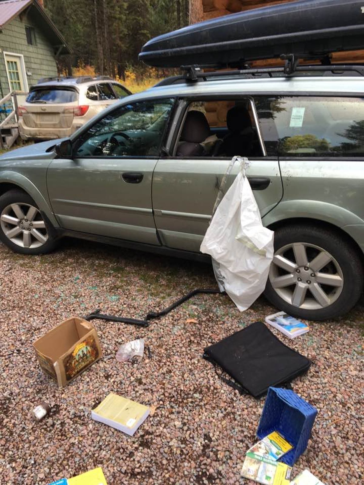 A black bear broke out a window and ravaged the insides of a Subaru near Seeley Lake, MT, for a few food items left inside. (Rich Landers)