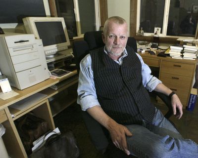 Sam Hamill, editor of the prestigious Copper Caynon Press, sits in his home office, Thursday, Jan. 30, 2003, in Port Townsend, Wash. (JIM BRYANT / Associated Press)