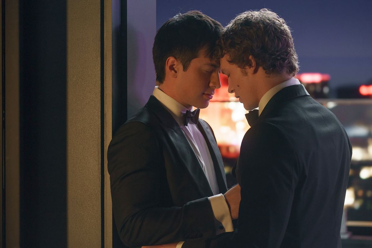 Hudson Williams, left, and Connor Storrie in “Heated Rivalry.”  (HBO Max)